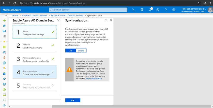 Aktivieren Sie die Microsoft Entra Domain Services-Synchronisierung.