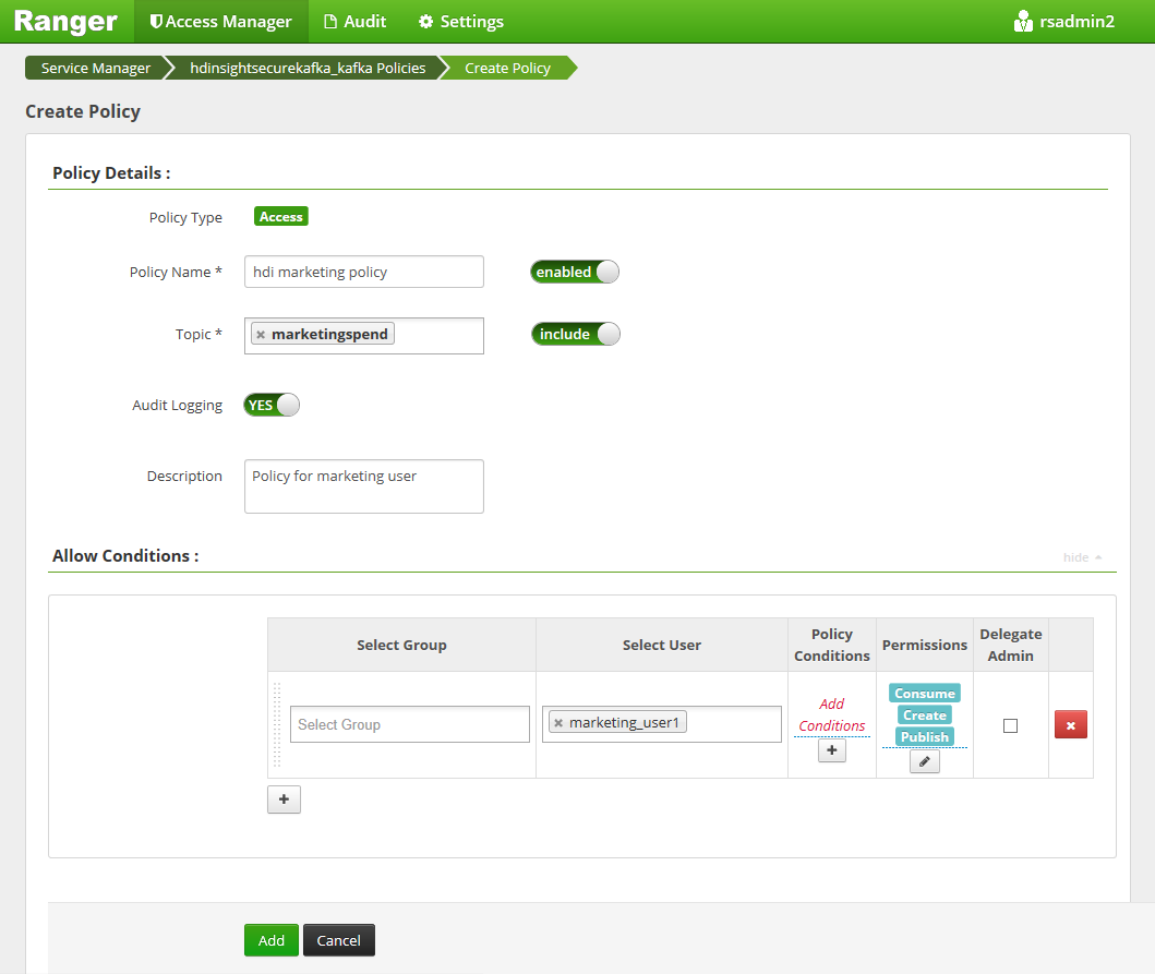 Screenshot der Apache Ranger Admin UI Create Policy 2.