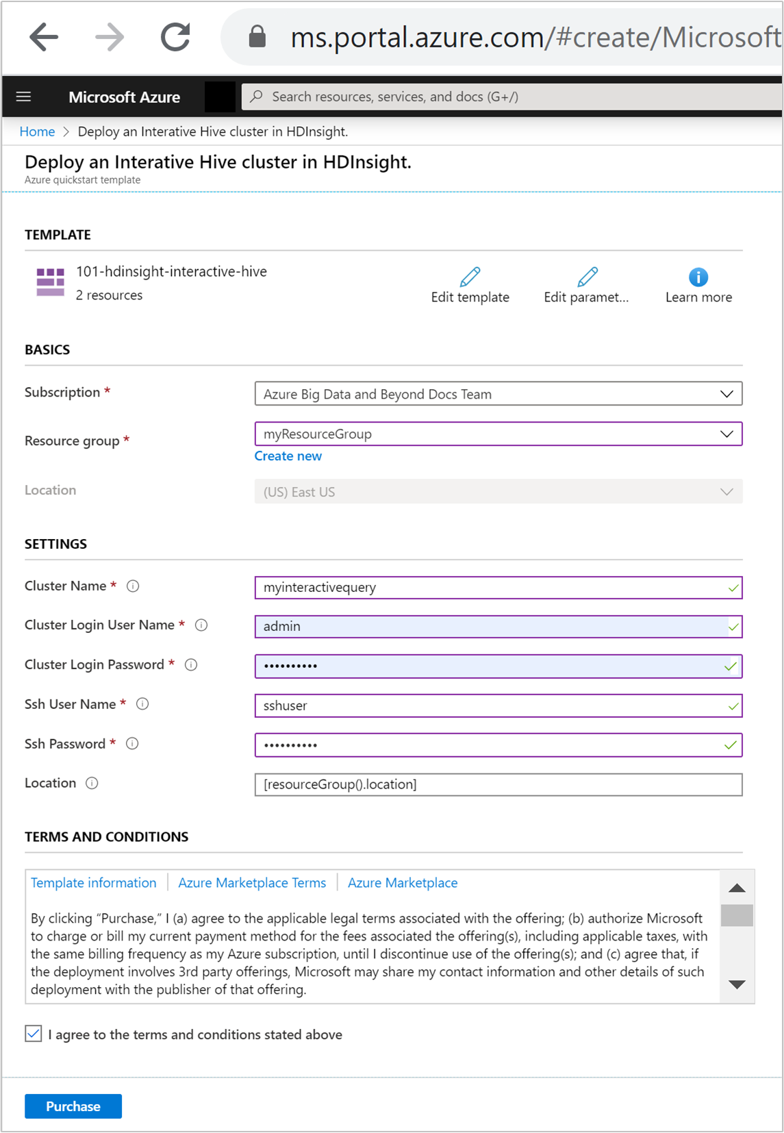 Bereitstellen der Resource Manager-Vorlage HBase