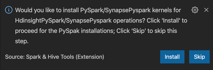 Der Screenshot zeigt eine Option zum Überspringen der PySpark-Installation.