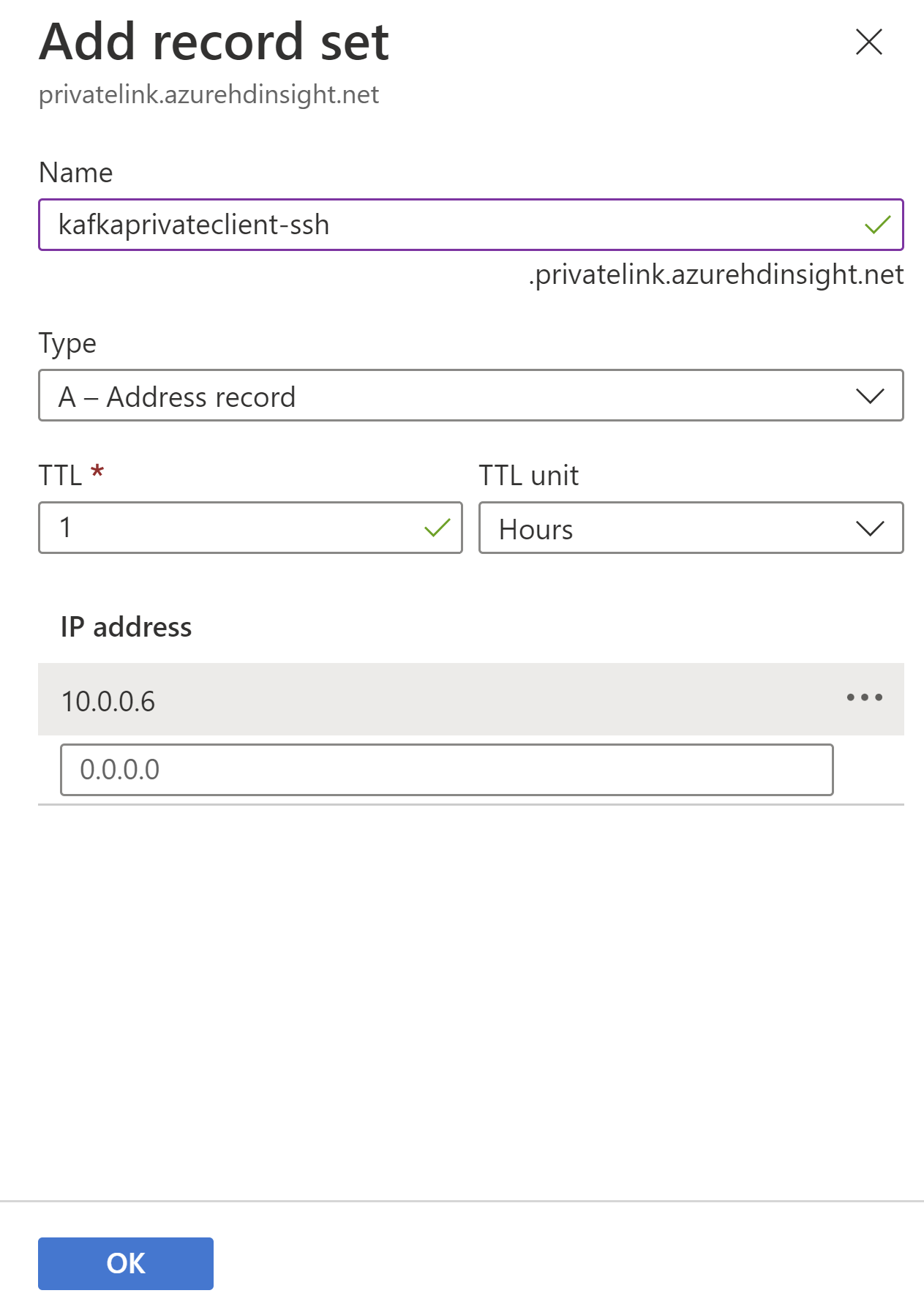 Diagramm des Hinzufügens eines SSH-Eintrags für eine DNS-Zone einer privaten Verbindung.