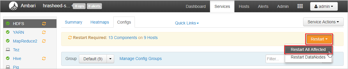Apache Ambari restarts all affected.