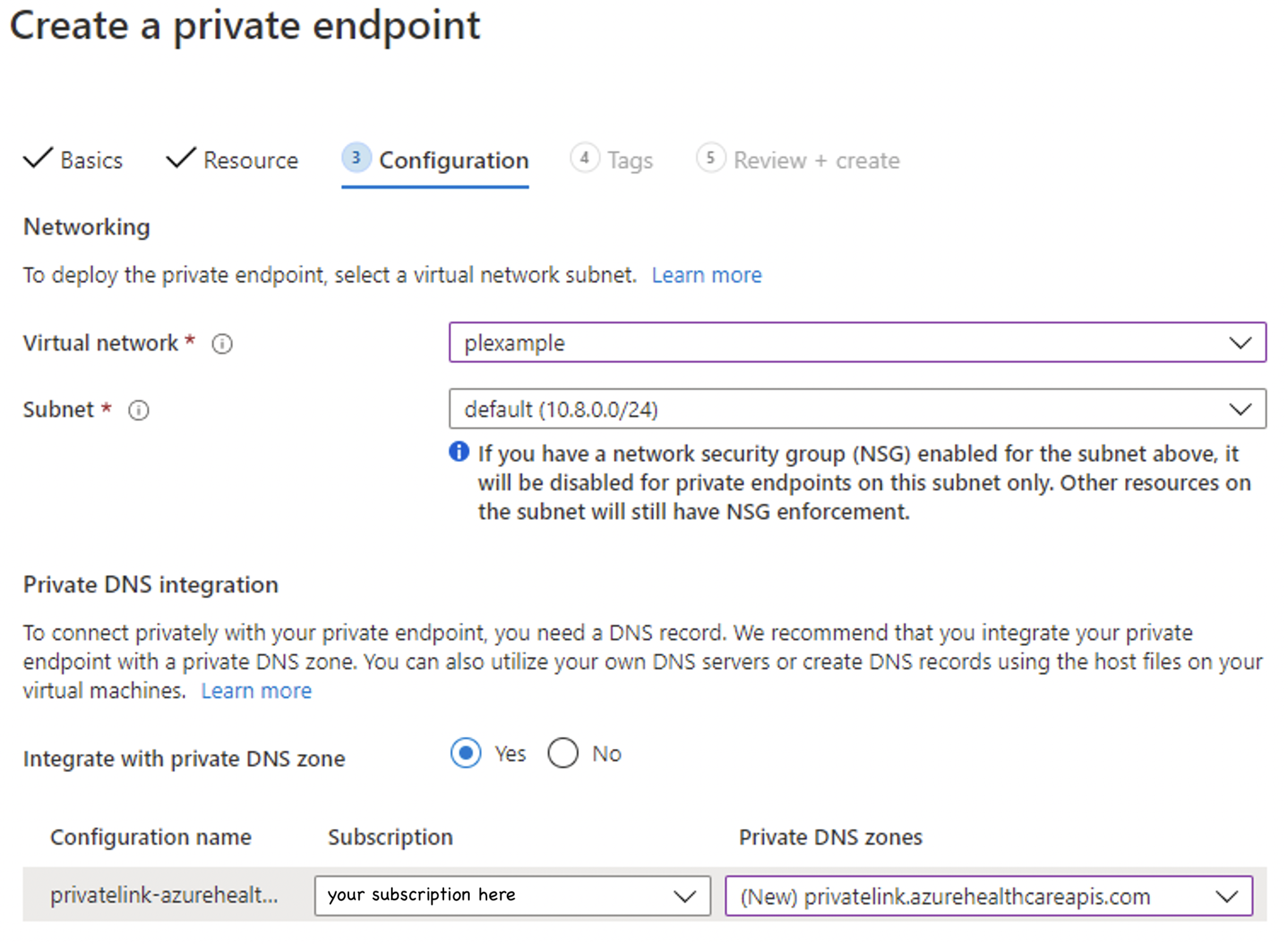 Registerkarte „Konfiguration“ im Azure-Portal