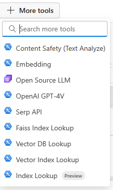 Screenshot der Liste verfügbarer Tools.