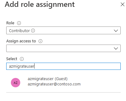 Die Seite „Rollenzuweisung“ wird geöffnet, auf der Sie dem Konto eine Rolle zuweisen können.