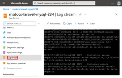 Screenshot: wie der Protokollstream im Azure-Portal angezeigt wird.