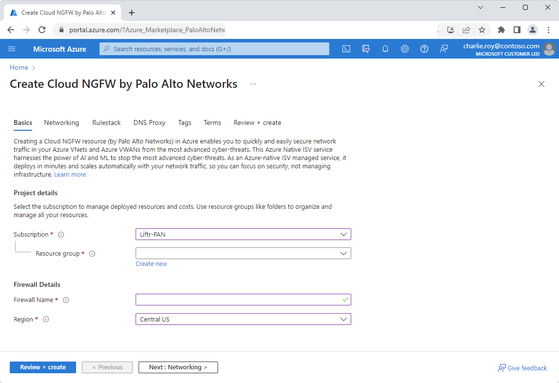 Screenshot der Registerkarte „Standard“ der Palo Alto Networks-Erstellungsumgebung