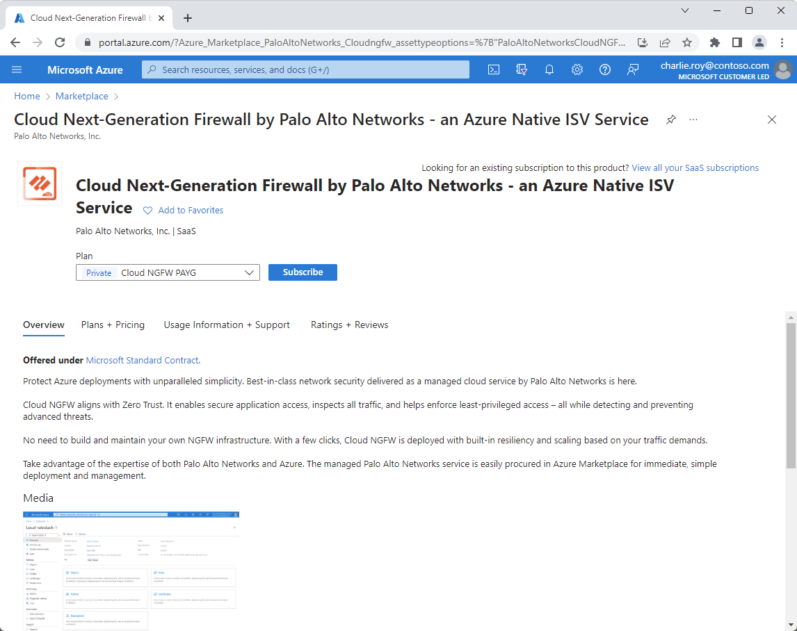 Screenshot von Cloud NGFW von Palo Alto Networks in Azure Marketplace.