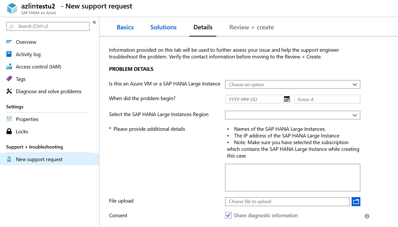 Details einer Supportanfrage im Azure-Portal