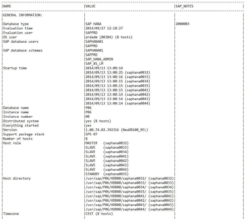 HANA_Configuration_Overview_Rev110+ für allgemeine Informationen zur SAP HANA-Instanz