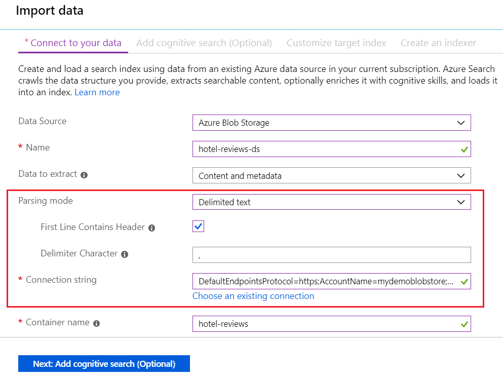 Screenshot der Datenquellendefinition