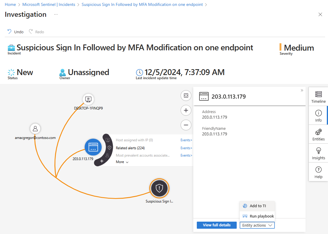 Screenshot: Hinzufügen einer Entität zu Threat Intelligence