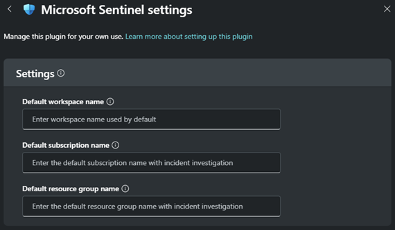 Screenshot der Personalisierungsoptionen für das Microsoft Sentinel-Plug-In