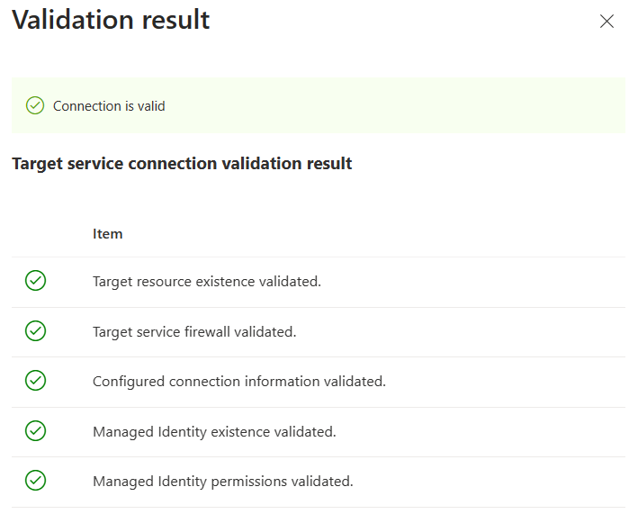 Screenshot: Überprüfen der Verbindung im Azure-Portal