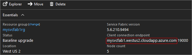 Blatt mit Service Fabric-Übersicht im Azure-Portal