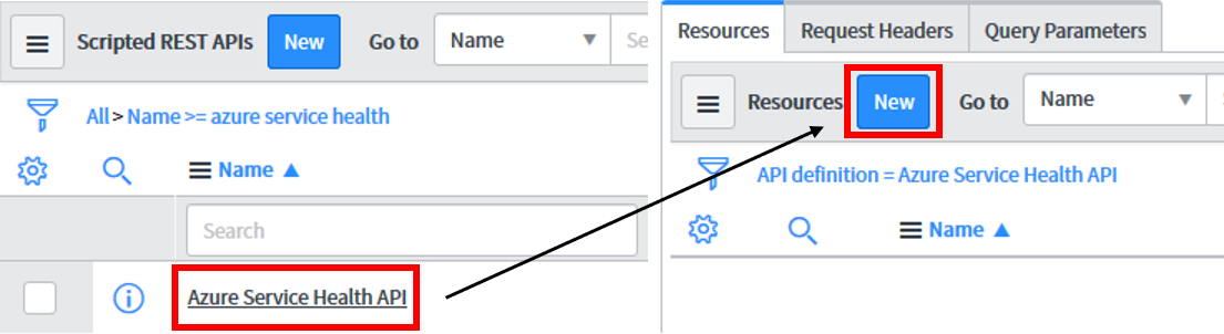 Registerkarte „Resources“ in ServiceNow