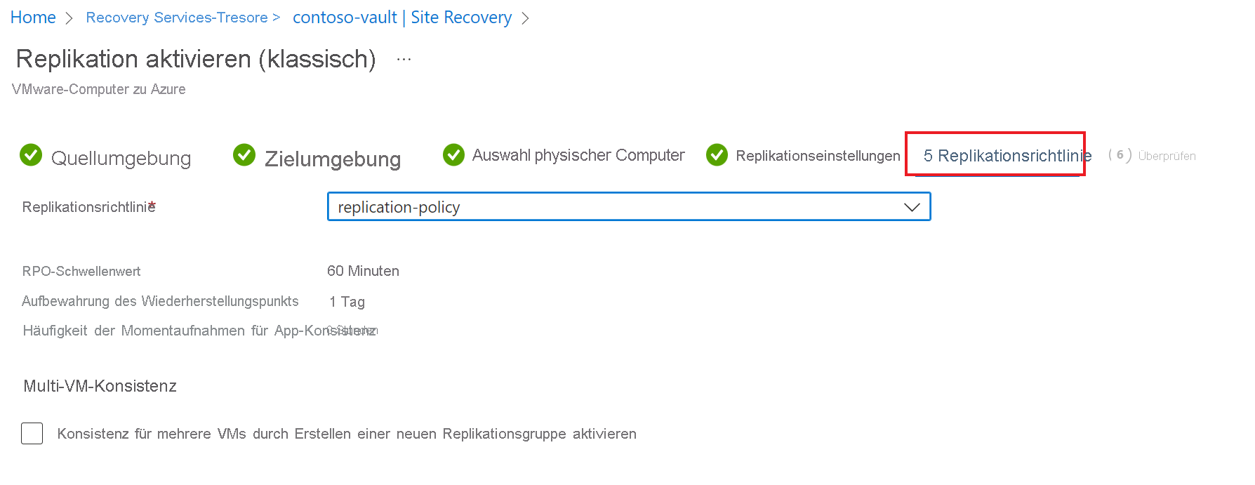 Screenshot of enable replication policy page.