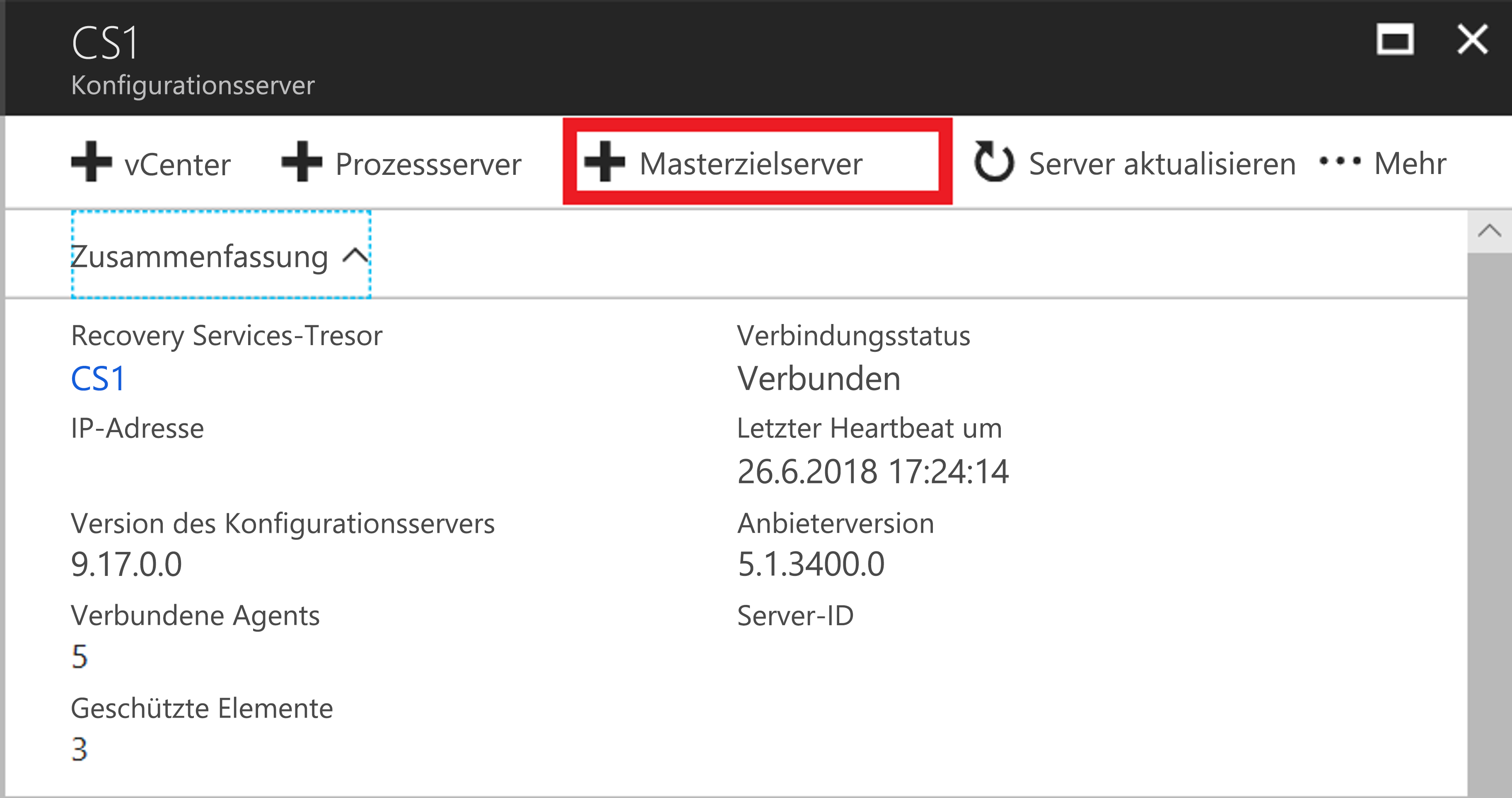 Screenshot der Schaltfläche „Masterzielserver hinzufügen“