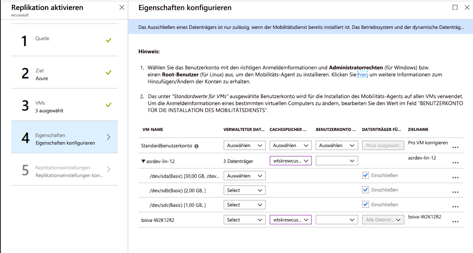 Fenster „Replikation aktivieren: Eigenschaften konfigurieren“