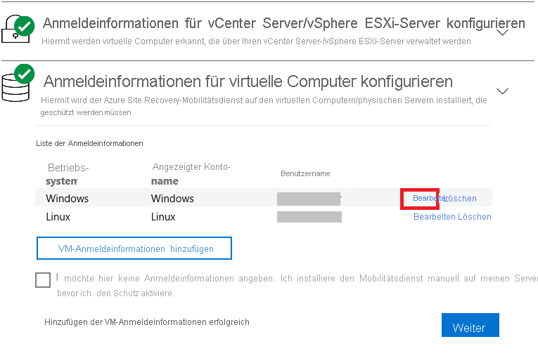 Ändern der Anmeldeinformationen für Mobility Service