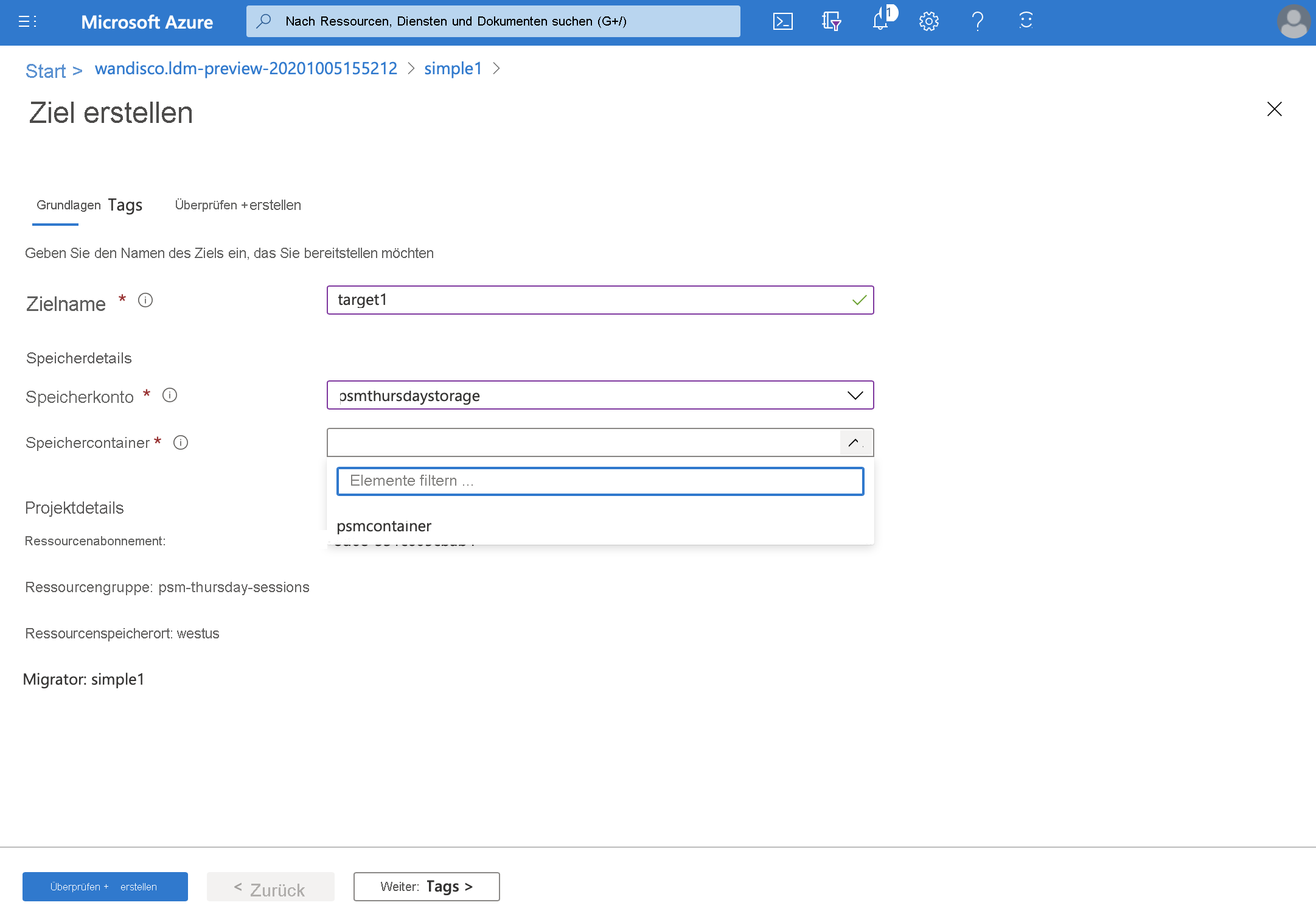 Erstellen eines LiveData Migrator-Ziels