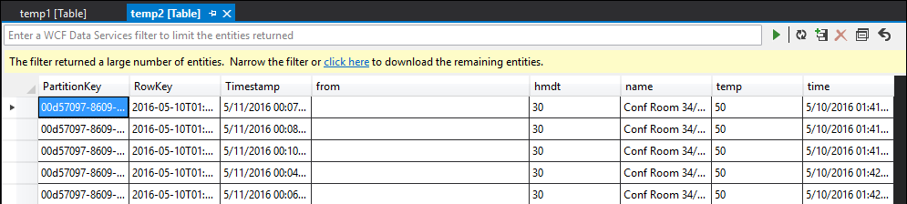 Tabelle „temp2“ der SELECT INTO-Abfrage in Stream Analytics