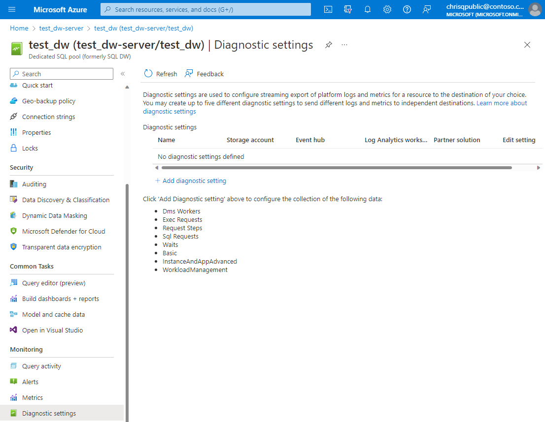 Screenshot: Seite zum Erstellen einer Diagnoseeinstellung im Azure-Portal