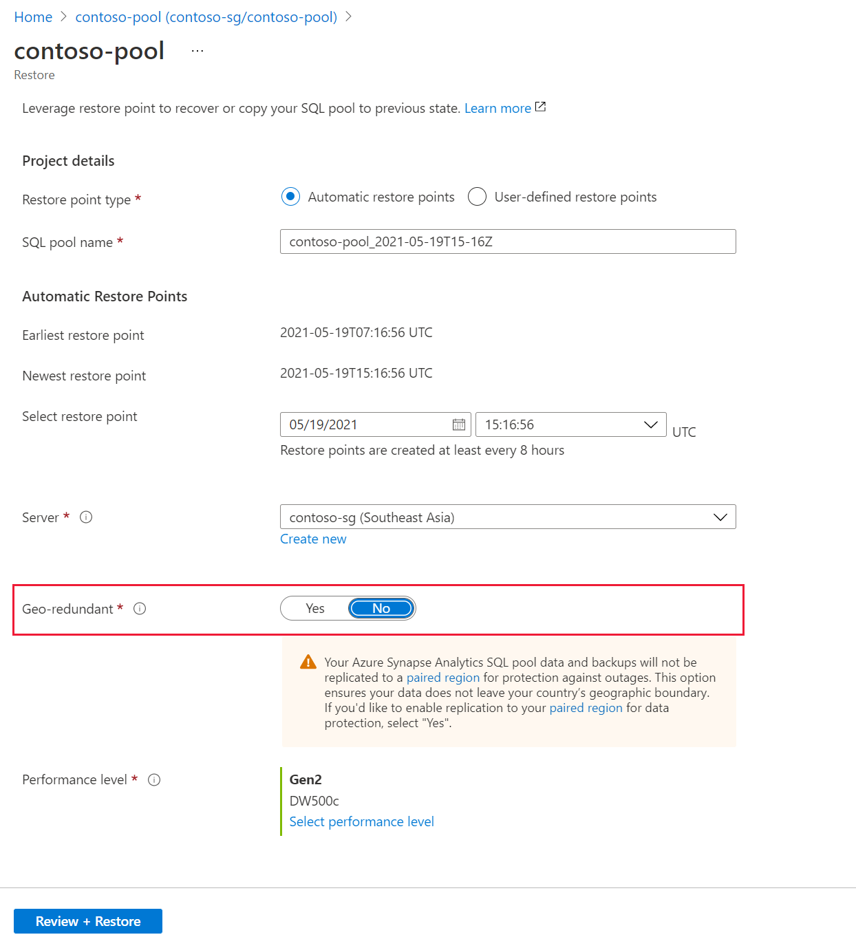 Wiederherstellen über das Portal