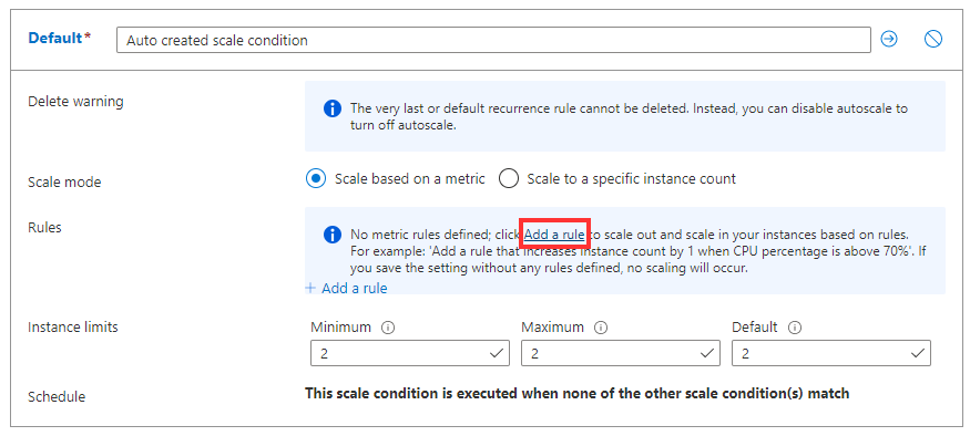 Aktivieren der Autoskalierungsregel im Azure-Portal