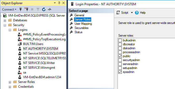 SSMS-Objekt-Explorer-Fenster: Anmeldenameneigenschaften