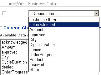 Abbildung, die zeigt, wie Sie eine neue Abfrage erstellen, indem Sie ein Geschäftsdatenelement aus der Liste Geschäftsdaten auswählen.