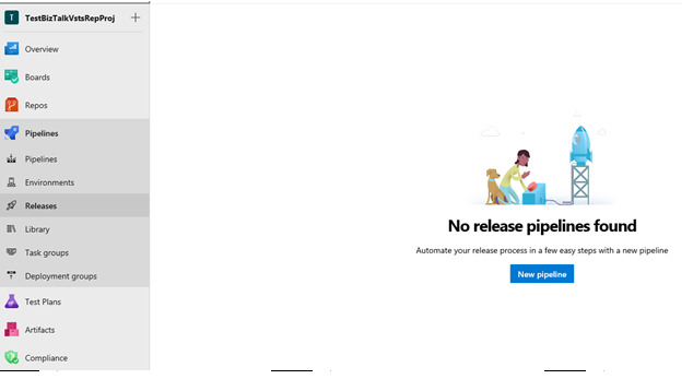Erstellen Sie eine neue Pipeline als Releaseaufgabe für Azure DevOps im Visual Studio-BizTalk Server-Projekt.