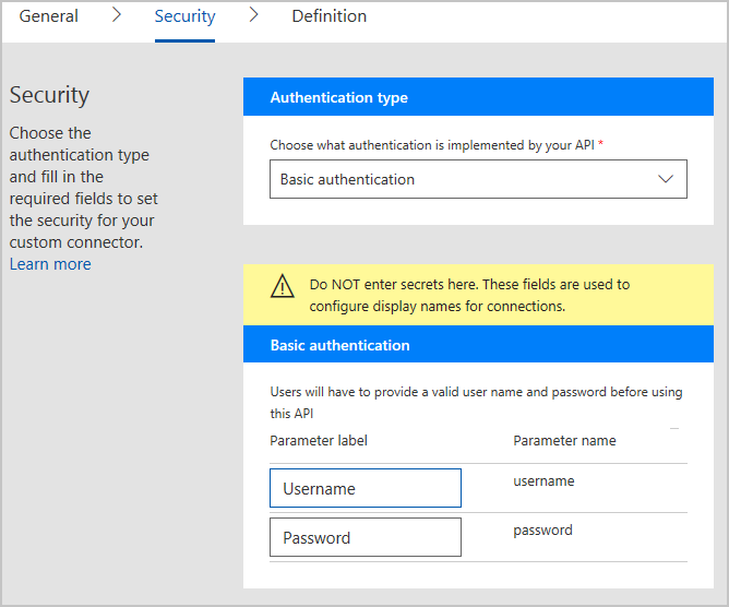 Screenshot der Standardauthentifizierung.