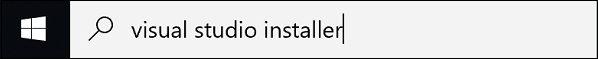 Screenshot des Windows-Suchfelds mit dem Text: „visual studio installer“