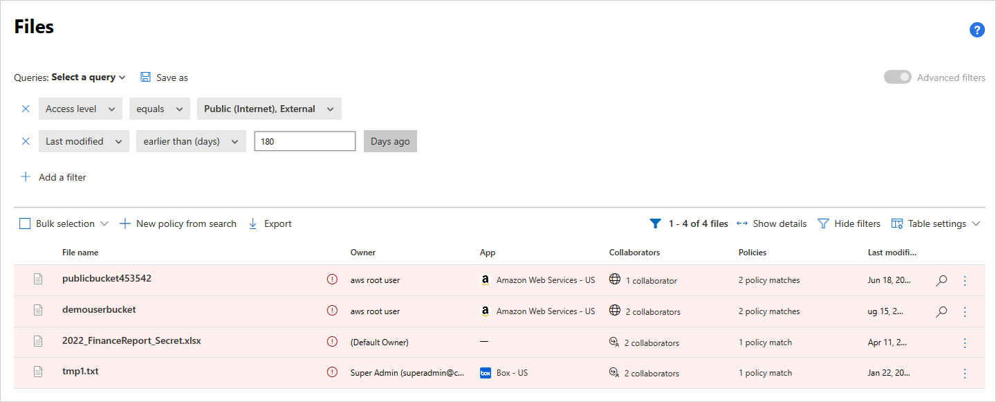 Dateifilter veraltet extern.