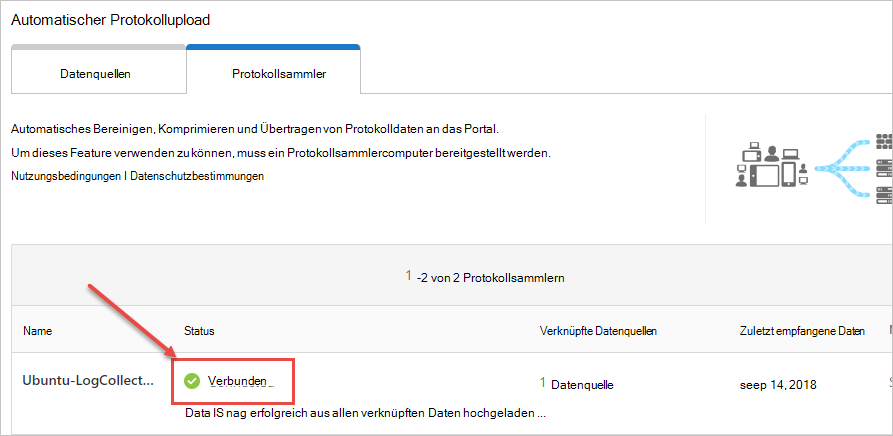 Screenshot des upload-status.