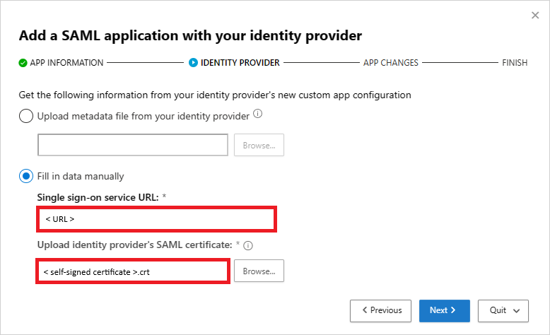 Fügen Sie die SSO-Dienst-URL und das SAML-Zertifikat hinzu.