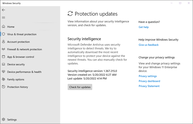 Aktualisieren von Definitionen in Microsoft Defender Antivirus