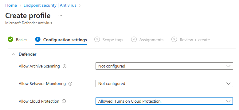 Screenshot: Cloudschutz ist in Intune auf 