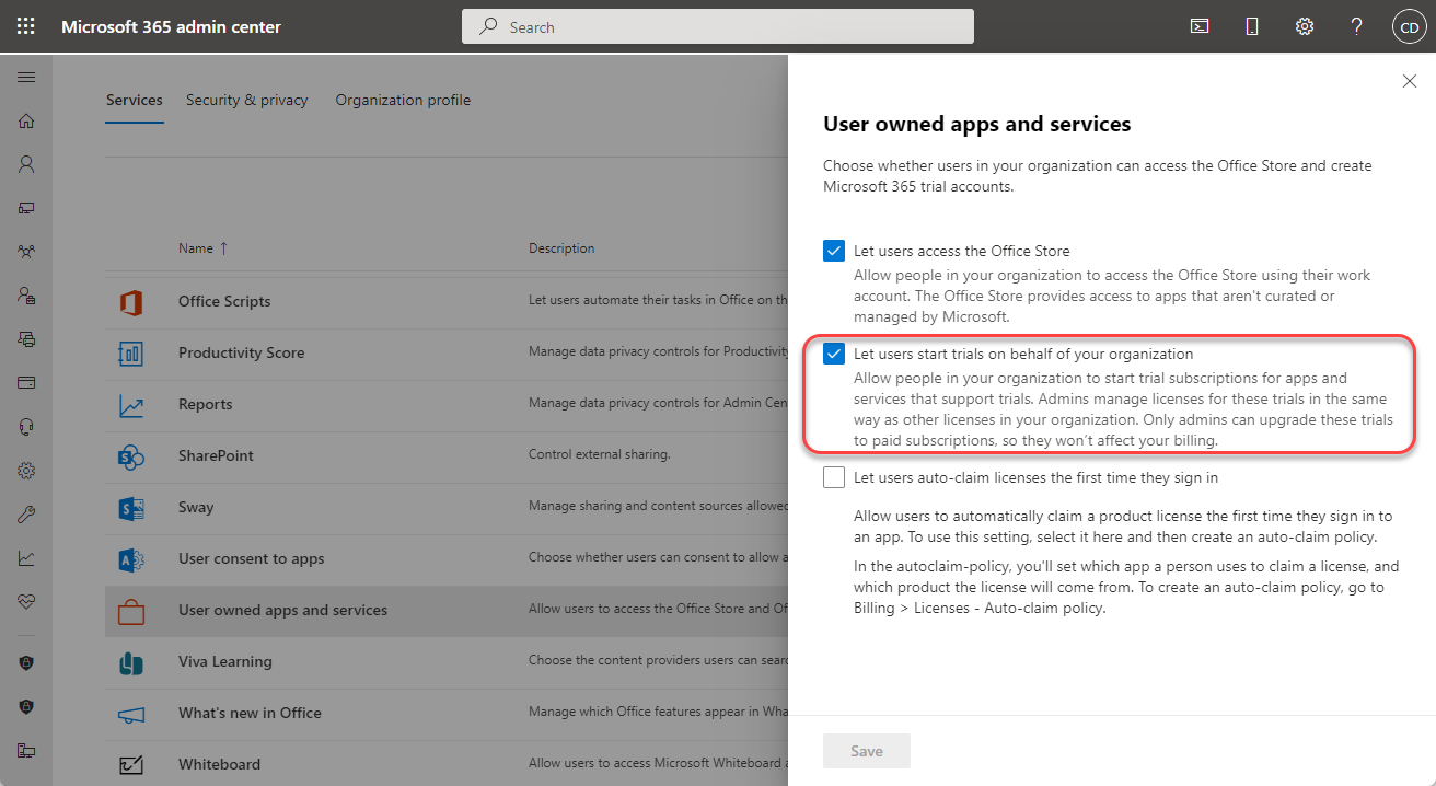 Screenshot der Einstellung Microsoft Defender Vulnerability Management Benutzertest.