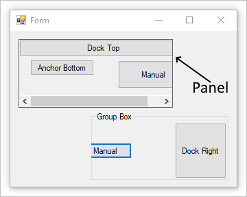 Ein Windows-Formular mit einem Bereich und einem Gruppenfeld