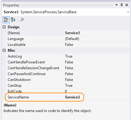 Legen Sie die ServiceName-Eigenschaft fest.