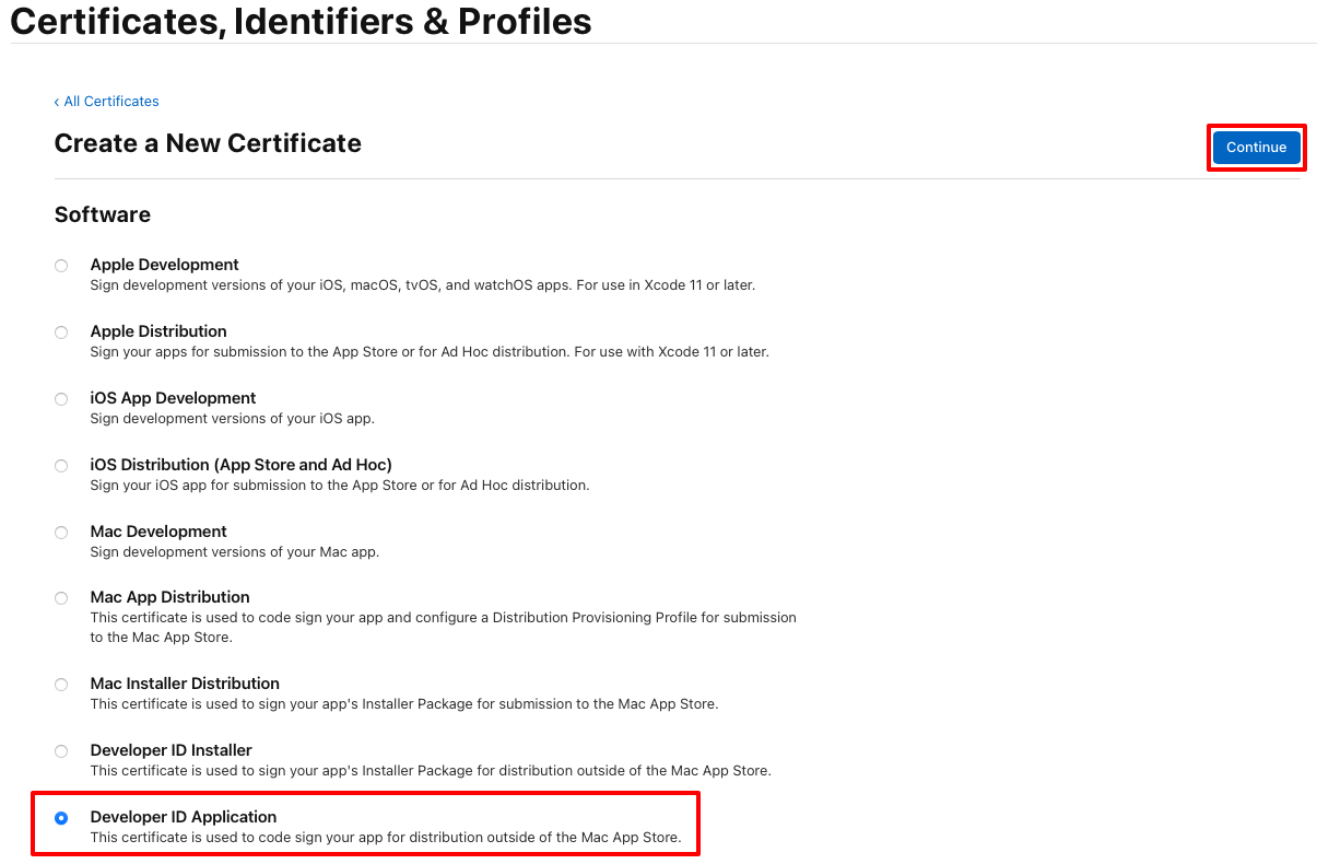 Erstellen Sie ein Entwickler-ID-Anwendungszertifikat.