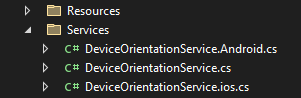 DeviceOrientationService-Klassen mithilfe von dateibasierten Multi-Targeting-Klassen.