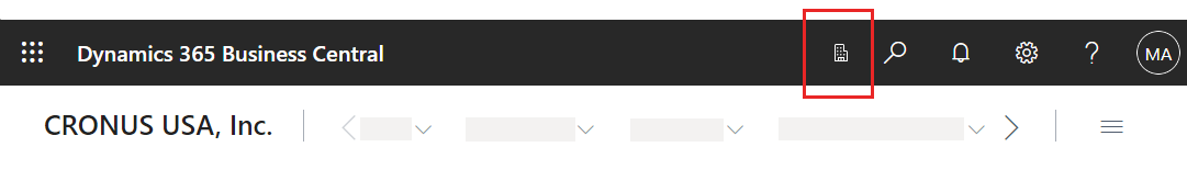 Zeigt das Symbol Unternehmensumschalter an in der Überschrift des Business Central Clients an.