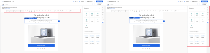 Seiten-Editor im Vollbildmodus im Vergleich zum Drag-&-Drop-Editor.