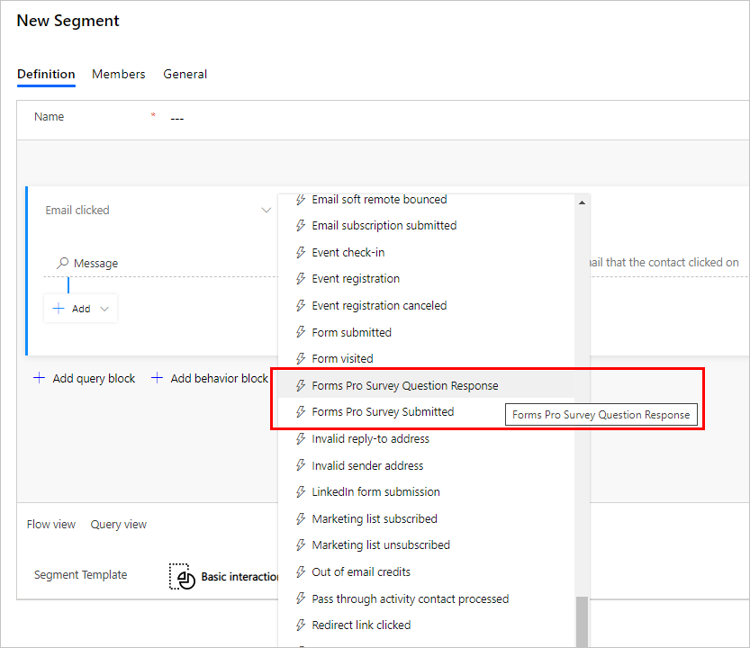 Interaktionsbasiertes Segment Dynamics 365 Customer Voice.