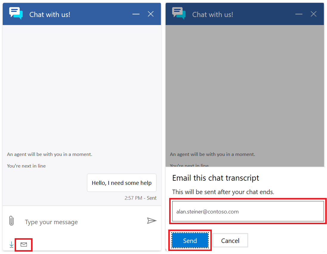 Chat-Transkript per E-Mail senden.