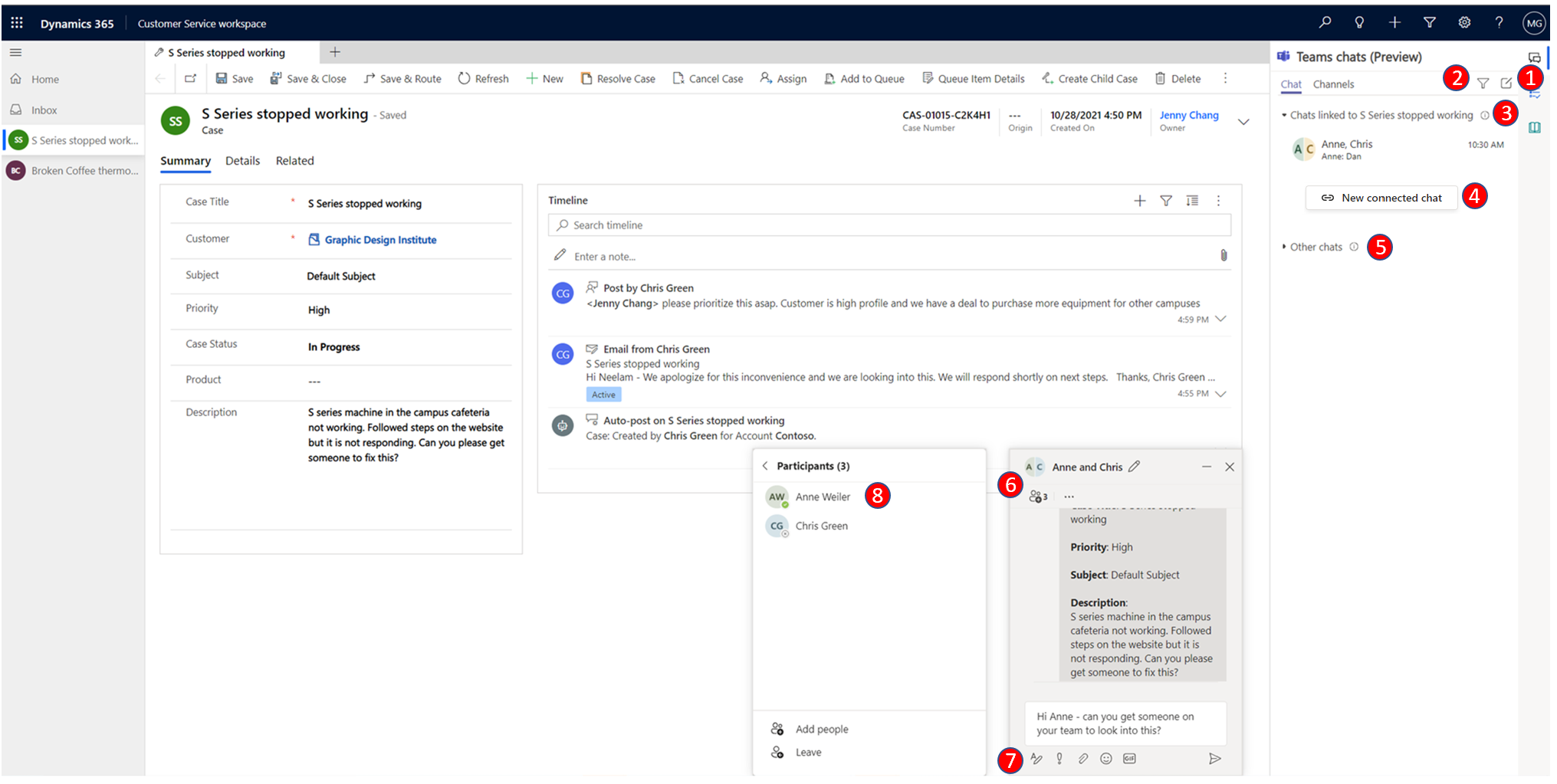 Agentenansicht der Microsoft Teams Chat Erfahrung