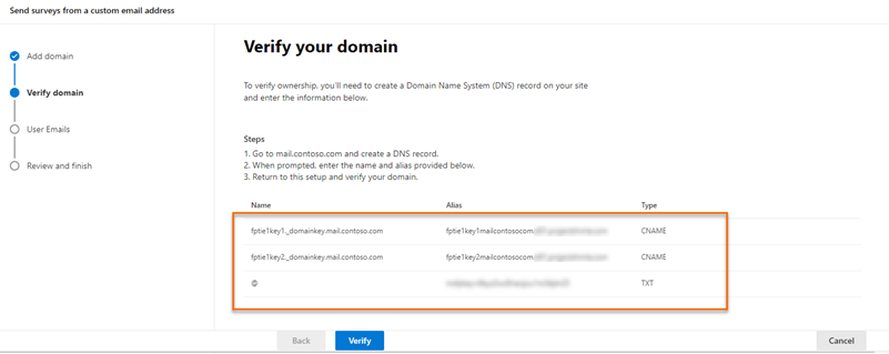 Werte zum Erstellen von DNS-Datensätzen.